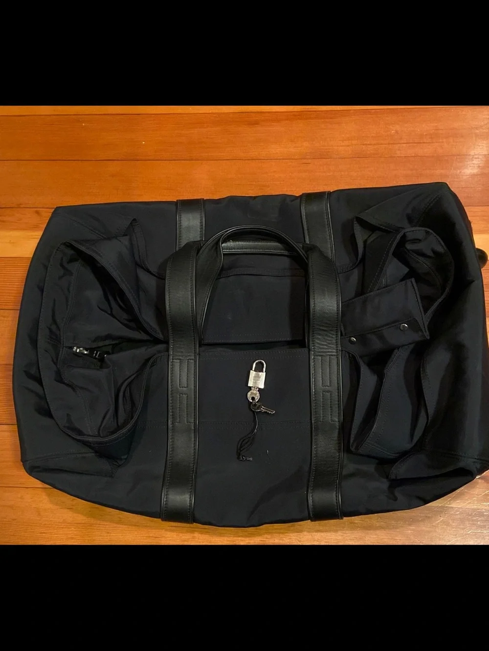 Hermes Black Men’s Duffel Bag with Leather Trim